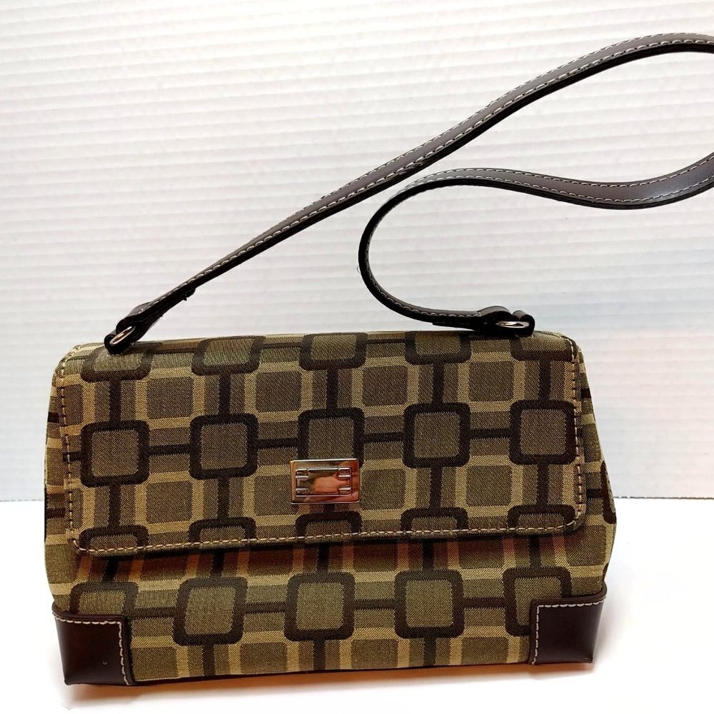 Vintage Nine West Shoulder Bag Geometric Pattern Beige Brown Medium/Small Purse